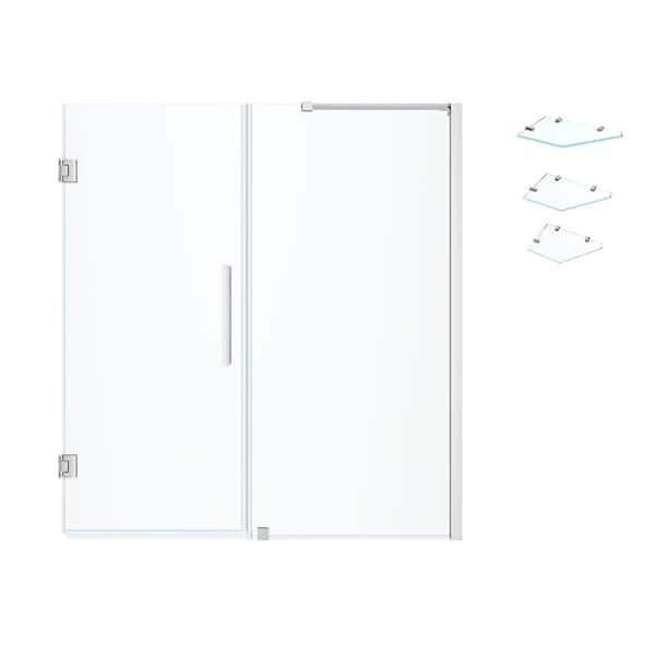Tampa-Pro 54 3/8 in. W x 72 in. H Pivot Frameless Shower in Chrome with Shelves