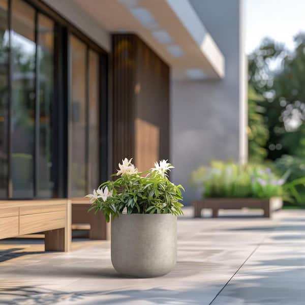 17.5 in. Large Light Gray Concrete Round Planter / Pot with Drainage Holes