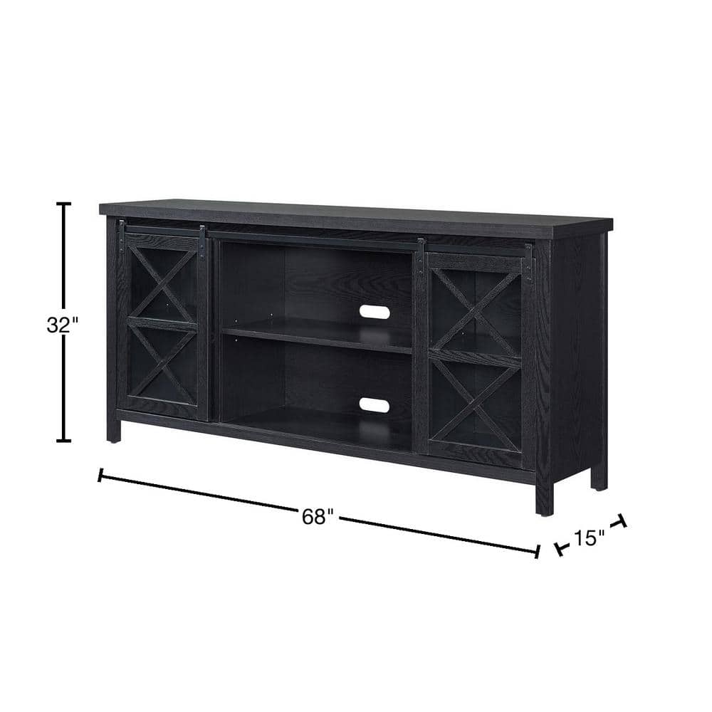 Clementine Transitional 68'' Black Grain Metal TV Stand with Cabinet