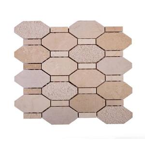 Gray and Beige 11 in. x 12.2 in. Hexagon Polished and Etched Marble Mosaic Floor and Wall Tile (4.66 sq. ft./Case)