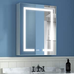 24 in. W x 30 in. H Rectangular Silver Aluminum Recessed/Surface Mount Right Medicine Cabinet with Mirror and LED Light