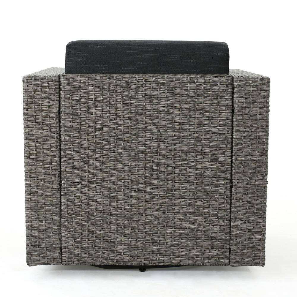 Mixed Black Iron Lounge Chair with Dark Grey Cushions