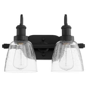 2-Light - 100-Watts, Medium Base Lamp Light Vanity 7.75 in. Width with 2-Clear Seeded Diffusers - Matte Black
