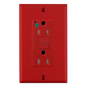 15 Amp SmartlockPro Hospital Grade Extra Heavy Duty Tamper Resistant GFCI Outlet with Guide Light, Red