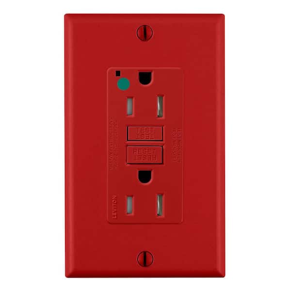 15 Amp SmartlockPro Hospital Grade Extra Heavy Duty Tamper Resistant GFCI Outlet with Guide Light, Red GFTR1-HGR