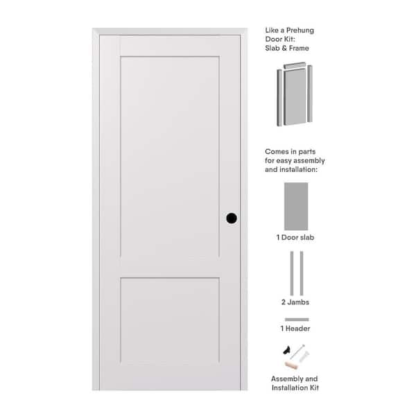 2-Pane Shaker 32 in. x 80 in. Left Hand Snow White Wood Solid Core DIY-Friendly Single Prehung Interior Door