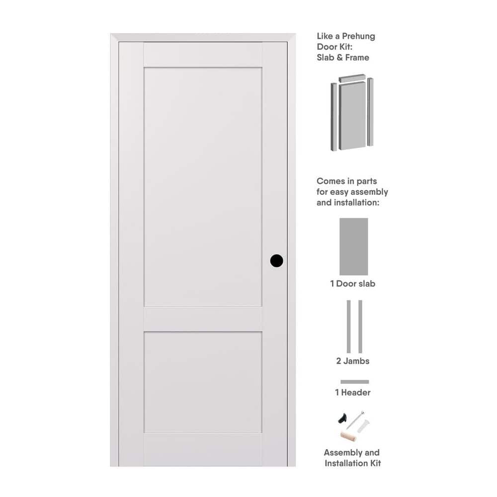 2-Pane Shaker 28 in. x 80 in. Left Hand Snow White Wood Solid Core DIY-Friendly Single Prehung Interior Door price history on PriceWatchPro