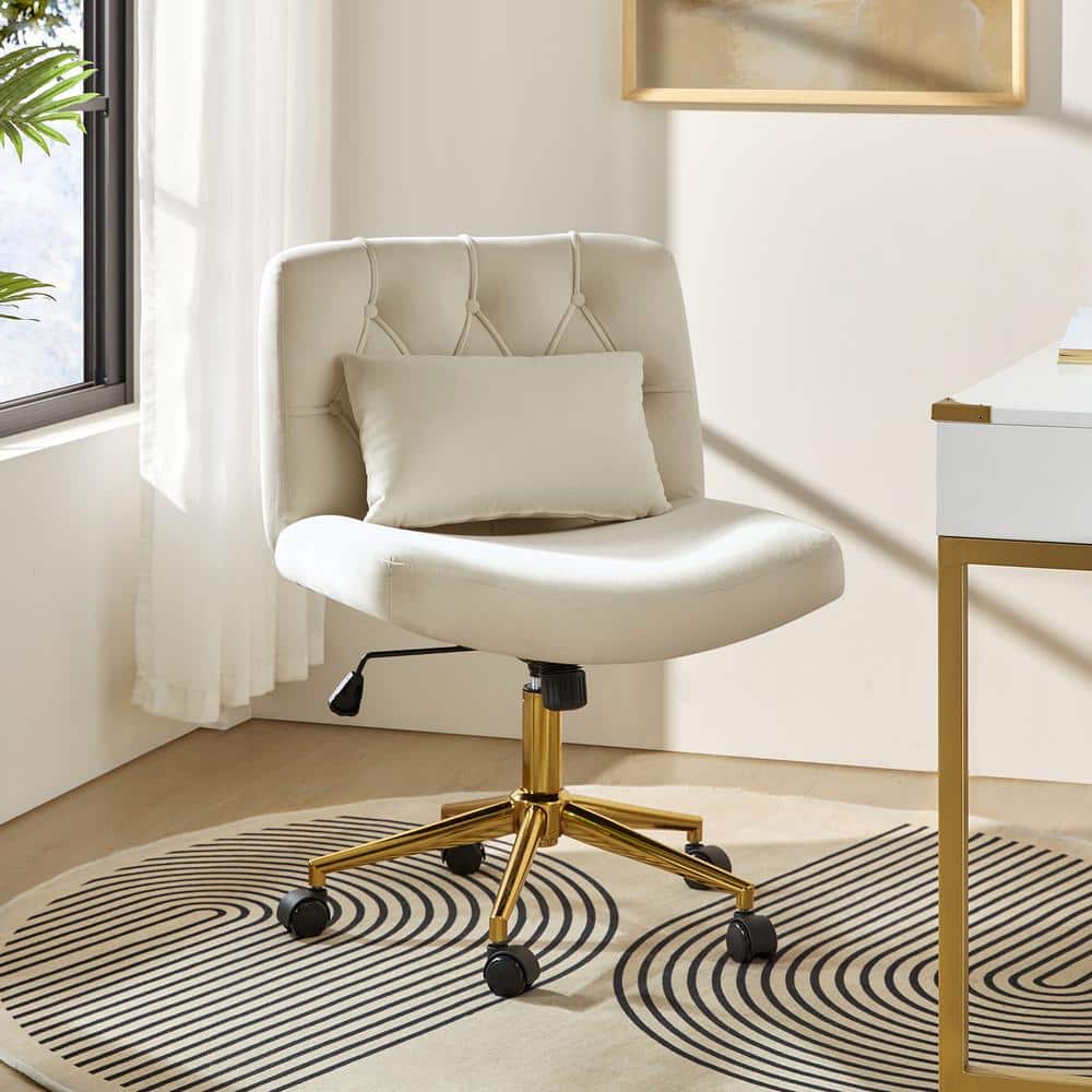 Norman Tan Modern 23 in. W Polyester Swive and Tilting Office Chair with Pillow