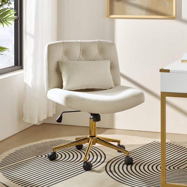 JAYDEN CREATION Norman Tan Modern 23 in. W Polyester Swive and Tilting Office Chair with Pillow
