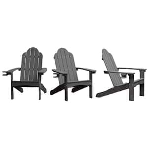 Grant Curveback Dark Gray Recycled HDPS Plastic Outdoor Patio Adirondack Chair with Cup Holder Fire Pit Chair Set of 3