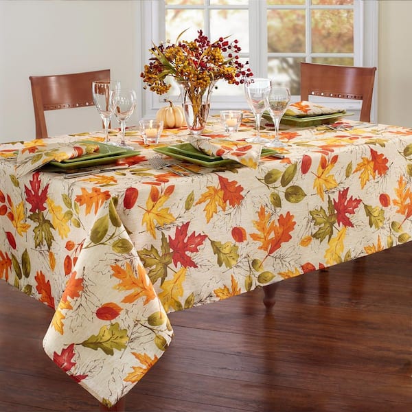 Threadmade Home Autumn Leaves Fall Printed Tablecloth, Multicolor - 60"W x 144"L