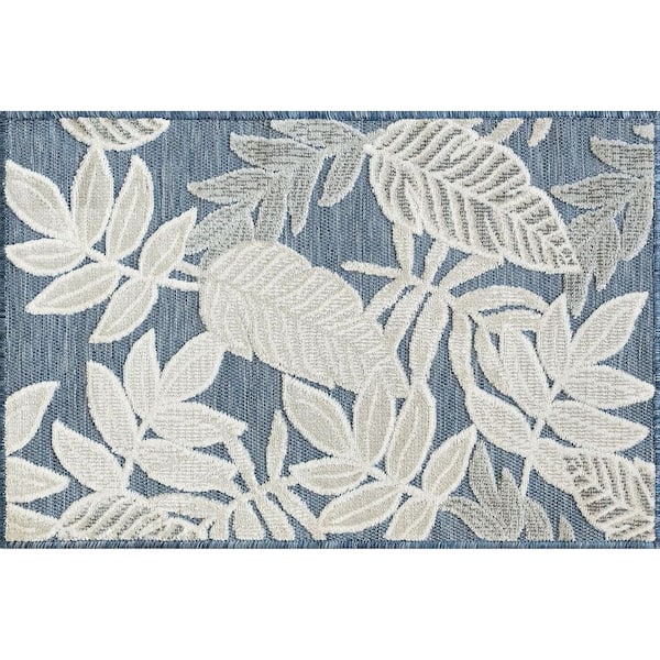 Tayse Rugs Tropic Floral Gray 2 ft. x 3 ft. Indoor/Outdoor Area Rug