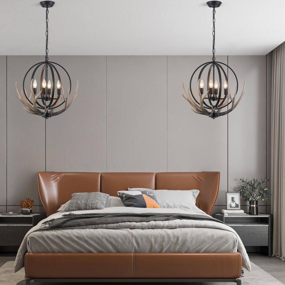 4 light Black Rustic Chandelier With Resin 4 Antlers And Metal Globe Shade for Kitchen Island with no bulbs included price history on PriceWatchPro