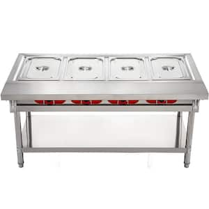 18 qt. 4-Pot Electric Steam Table Food Warmer with Lids, 7 in. Cutting Board, Commercial Bain Marie for Buffet Serving