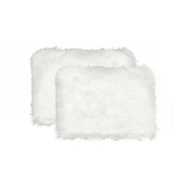 HomeRoots Set of 2 Off White Cozy Faux Fur Lumbar Pillows