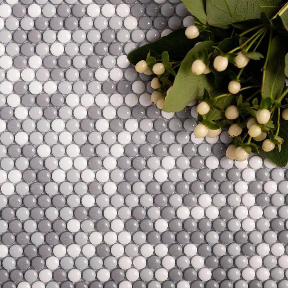 Alabaster White and Gray Recycled Glass Mosaic Tile