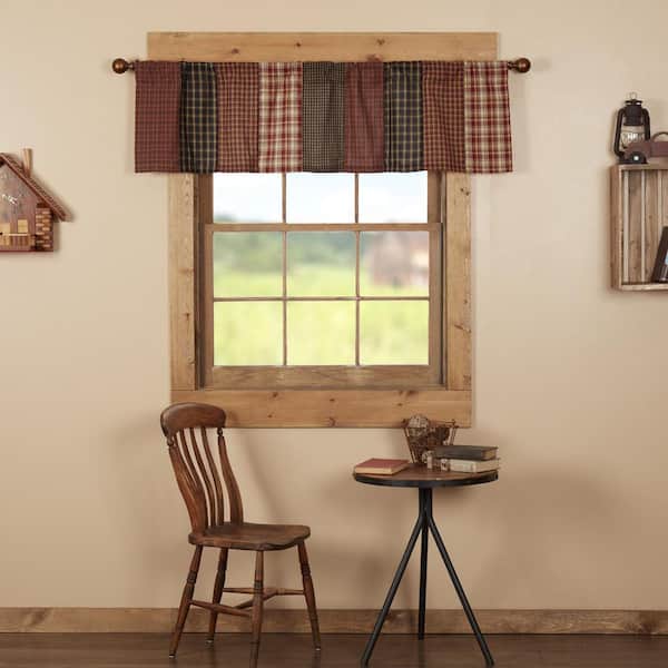 VHC BRANDS Beckham Patchwork 60 in. L x 16 in. W Cotton Valance in Rust Khaki Black