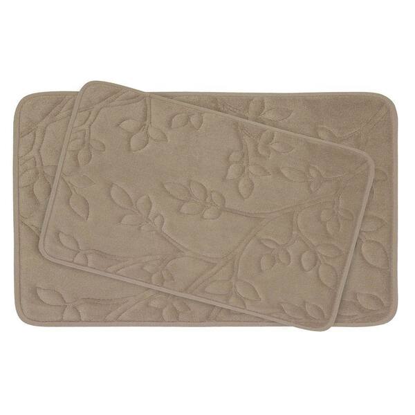 BounceComfort Spring Leaves 17 in. x 24 in./ 20 in. x 30 in. 2-Piece Memory Foam Bath Mat Set in Linen