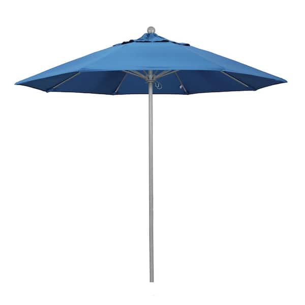 California Umbrella 9 ft. Gray Woodgrain Aluminum Commercial Market Patio Umbrella Fiberglass Ribs and Push Lift in Capri Pacifica