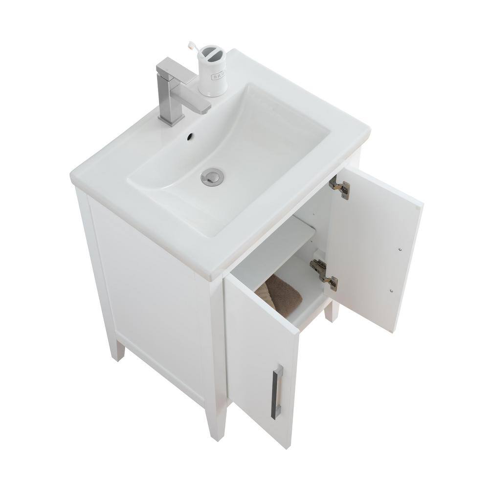 24" White Single Sink Bathroom Vanity with Ceramic Top