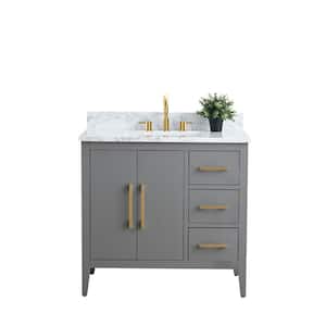36 in. W x 22 in. D x 34 in. H Single Sink Bathroom Vanity Cabinet in Cashmere Gray with Engineered Marble Top