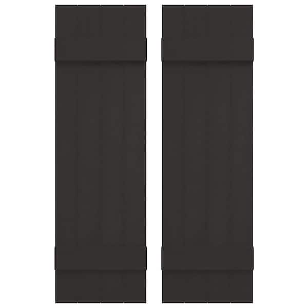 Builders Edge 14 in. W x 43 in. H Vinyl Exterior Joined Board and Batten Shutters Pair in Musket Brown