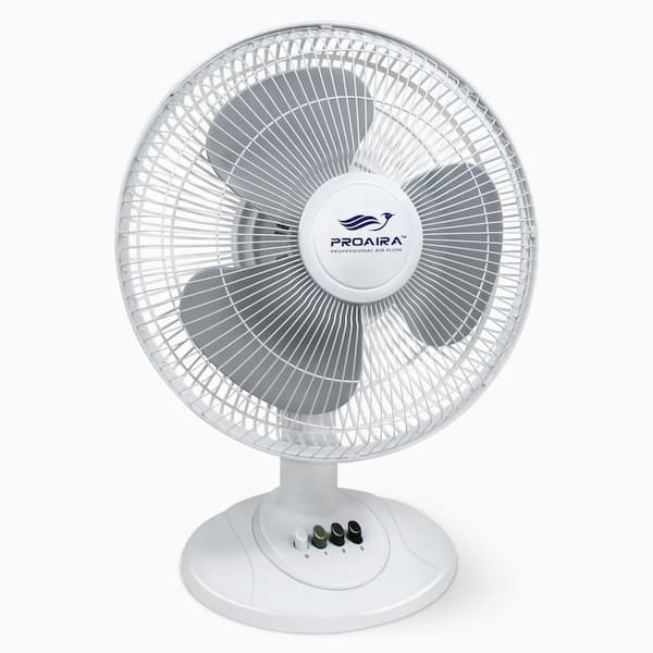 PROAIRA 12 in. Oscillating Table Fan in White with Adjustable Tilt and 3 Speed Control