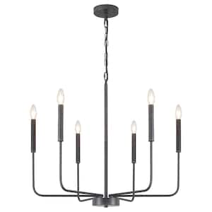 6-Light Vintage Black Classic Farmhouse Candle Style Chandelier for Living Room with No Bulbs Included