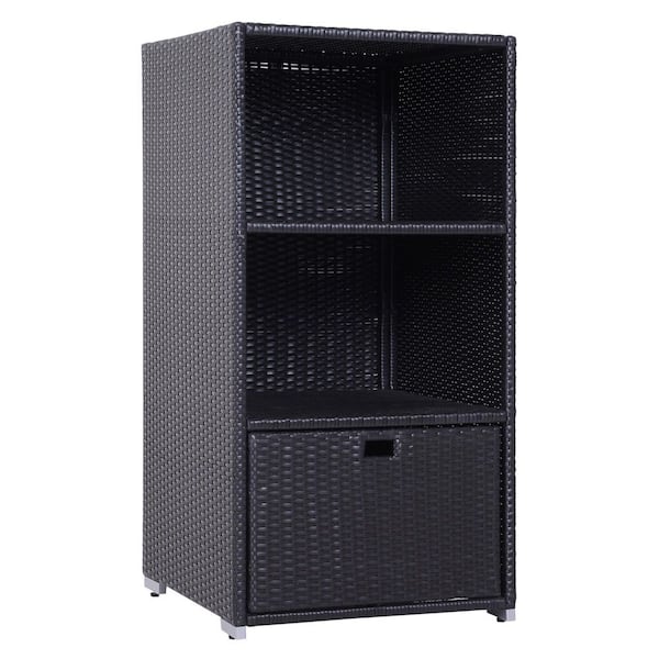 23.5 in. W x 23.5 in. D x 47.3 in. H Outdoor Storage Cabinet with Waterproof PE Rattan, Two-Tier Shelving, Sturdy