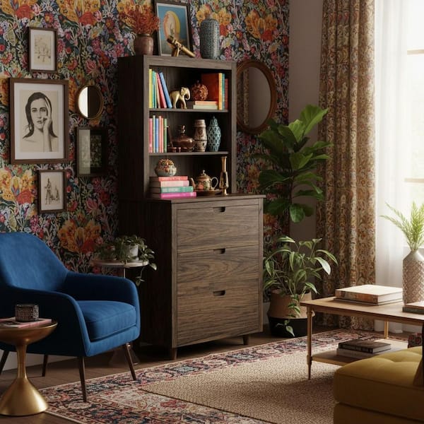 Teamson Home Ellery 18.11 in. W x 29.53 in. D x 66.54 in. H x Brown Linen Cabinet with Adjustable Shelves in Walnut