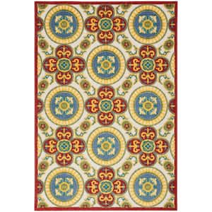Aloha Red/Multi 6 ft. x 9 ft. Medallion Contemporary Indoor Outdoor Patio Area Rug