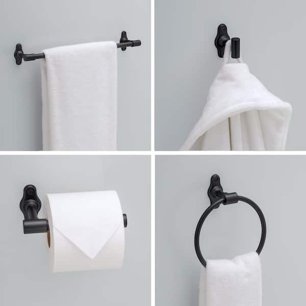 Calloway 4-Piece Bath Hardware Set 18 to 24 in. Towel Bar, Toilet Paper Holder, Towel Ring, Towel Hook in Matte Black