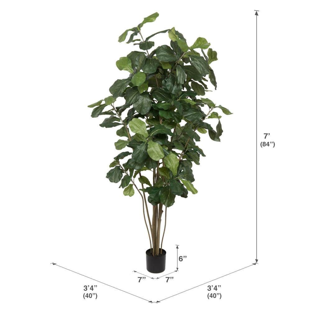 7' Green Faux Fiddle Leaf Fig Tree in Black Pot