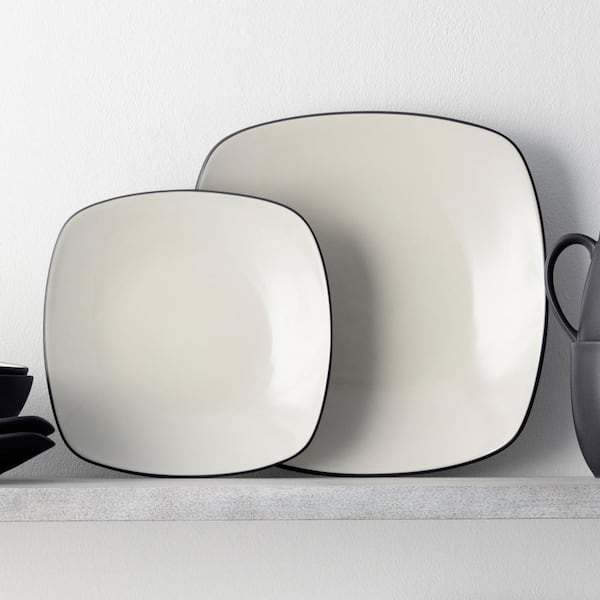 Colorwave Graphite 10.75 in. (Black) Stoneware Square Dinner Plates, (Set of 4)