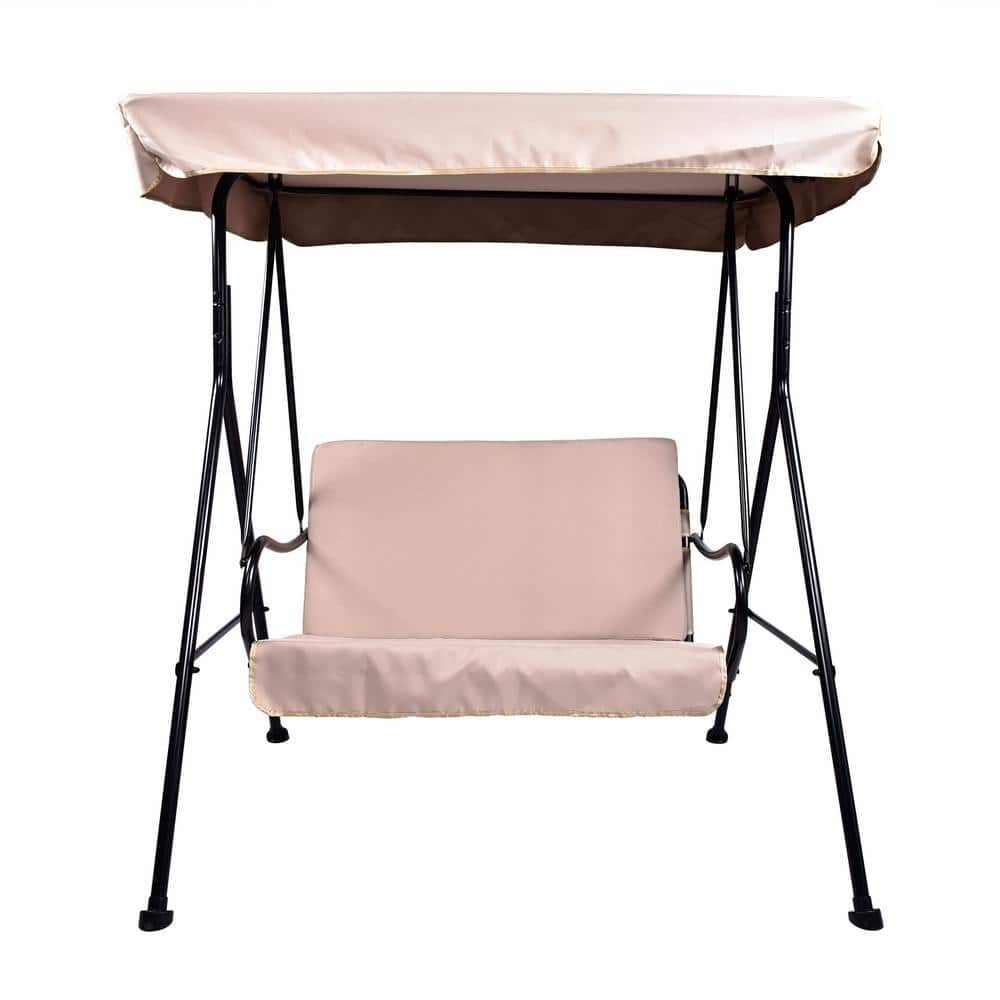 2-Seat Metal Outdoor Patio Porch Swing Chair With Removable Cushion And Con