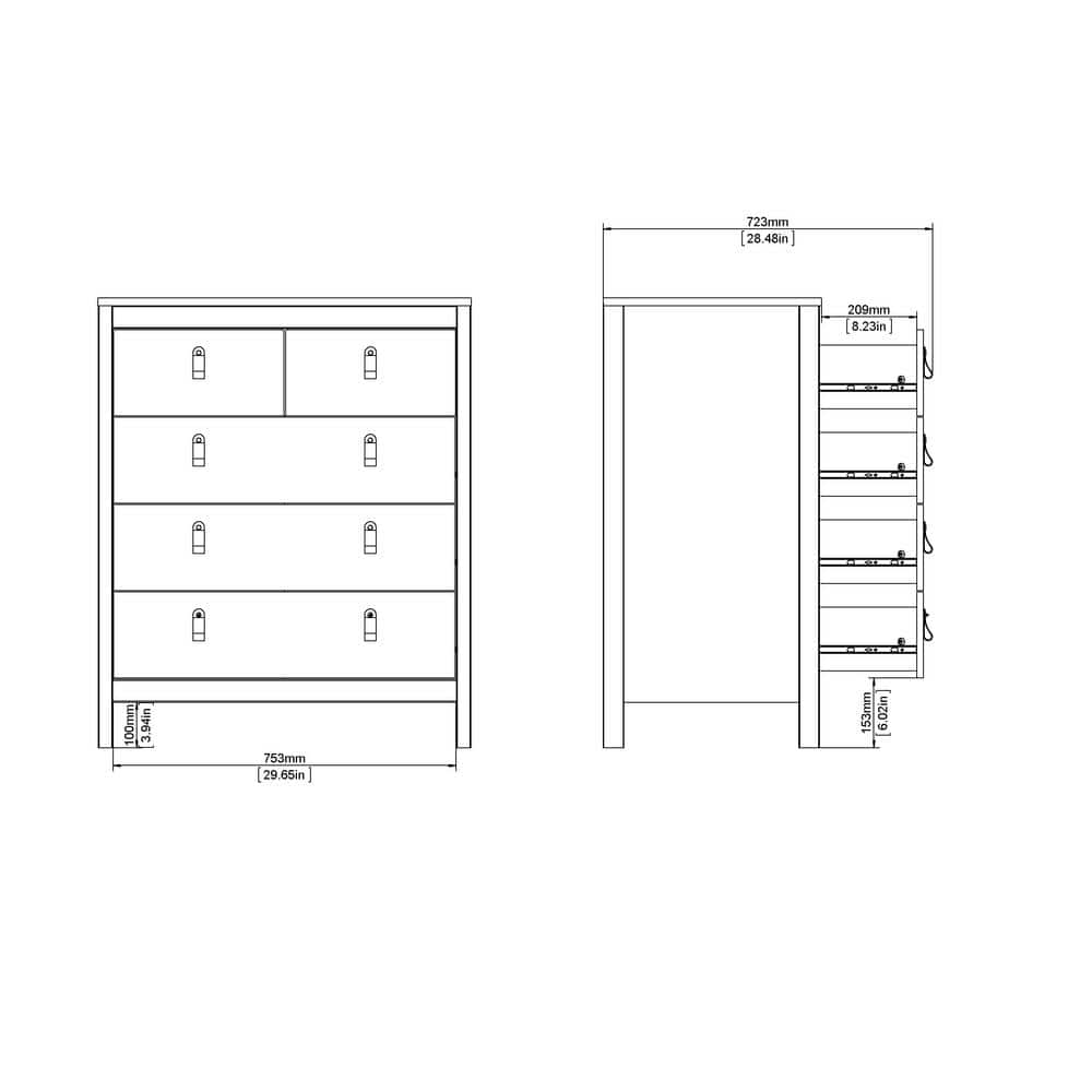Madrid Mid-Century White 5-Drawer Chest with Dovetail Design