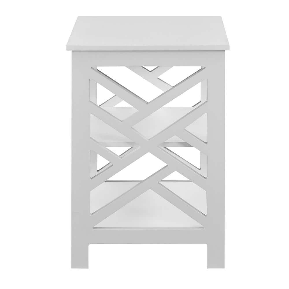 Sleek White MDF Titan Geometric End Table with Storage Shelves