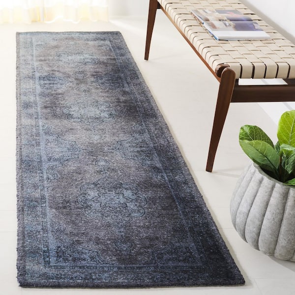 Classic Vintage 2 ft. x 8 ft. Blue/Gray Distressed Abstract Medallion Runner Rug