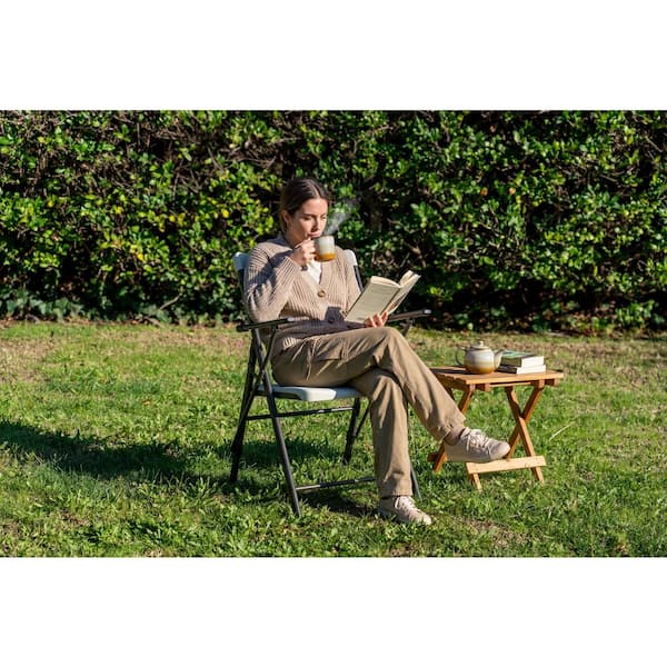 HDX Steel Frame White/Grey Resin Arm Indoor/Outdoor Folding Chair