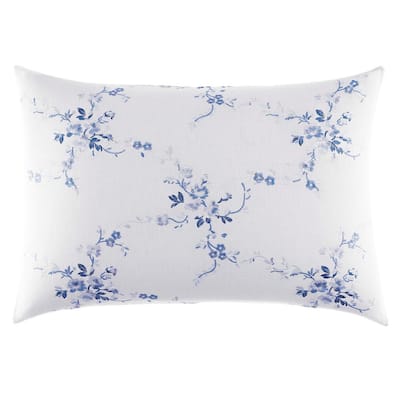 Charlotte Blue/White Floral Cotton Blend 14 in. x 20 in. Throw Pillow