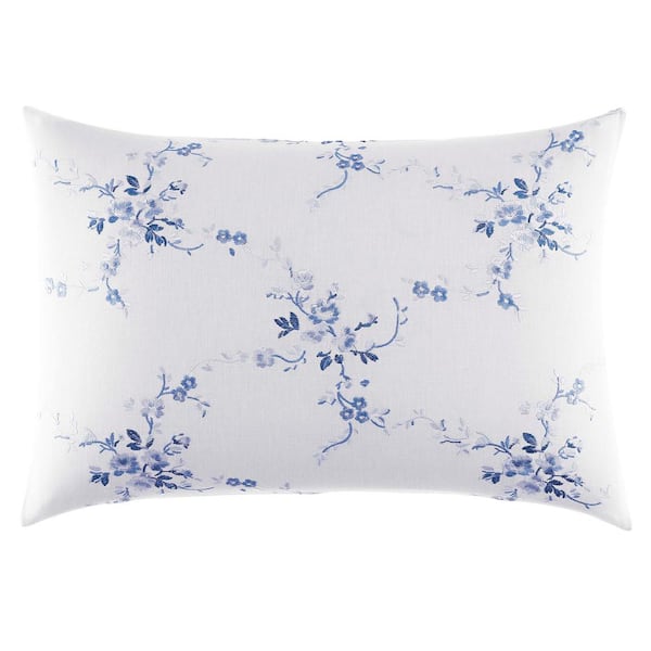 Laura Ashley Charlotte Blue/White Floral Cotton Blend 14 in. x 20 in. Throw Pillow