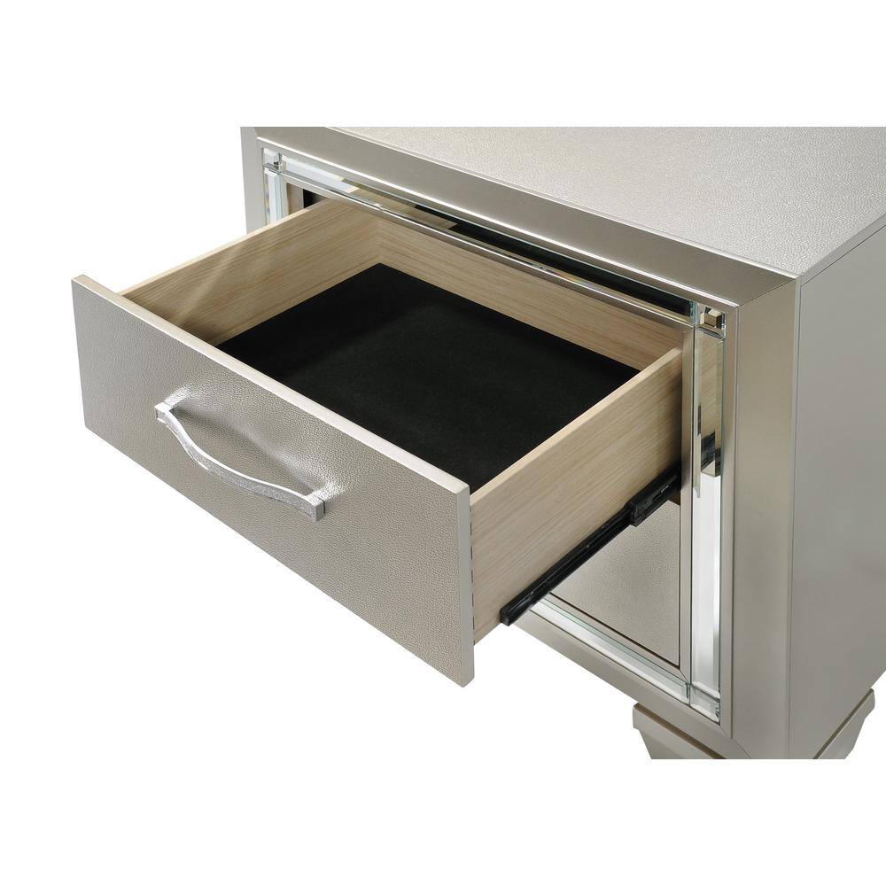 Chic Glam 2-Drawer Nightstand in Gray with Mirror Glass Trim