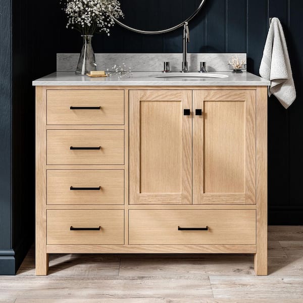 ARIEL Cambridge 42 in. Single Sink Freestanding Bathroom Vanity in Oak with Carrara White Marble Top