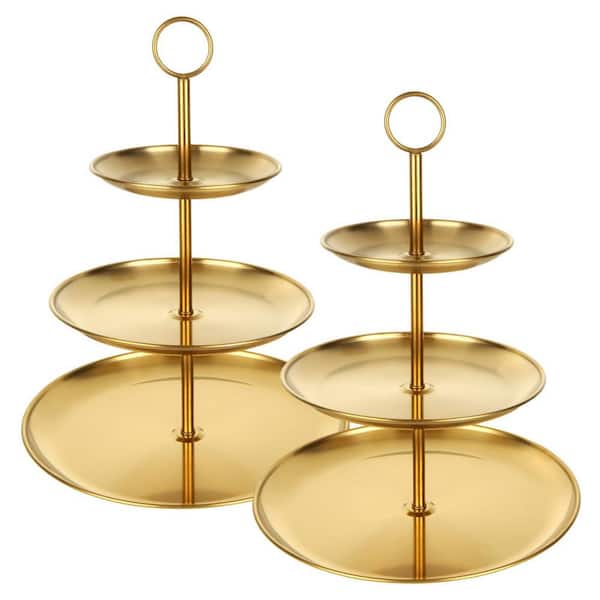 2-Pack 3-Tier Gold Stainless Steel Cake Stand, Gold Food-Grade Coating, 6.7 in. 9 in. and 12 in. Plate, Durable