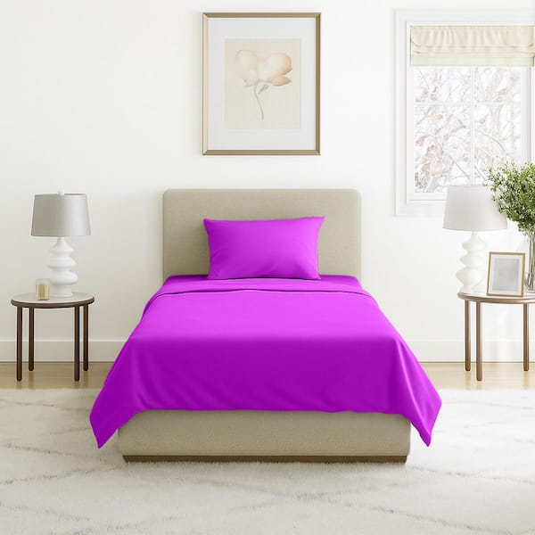 3-Piece Purple Microfiber Twin Sheet Set