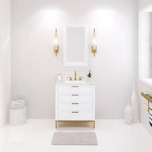 Bristol 30 in. W x 21.5 in. D Vanity in Pure White with Marble Top in White with White Basin and Hook Faucet