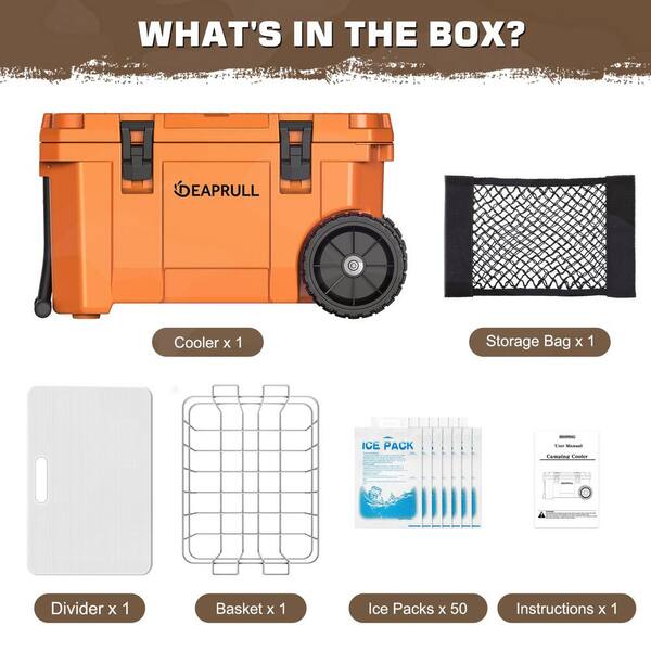 futhork Orange 55 qt. Portable Chest Cooler, Leak-Proof Outdoor