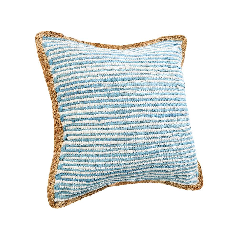 Set of 2 Blue and White Cotton Blend Square Throw Pillows