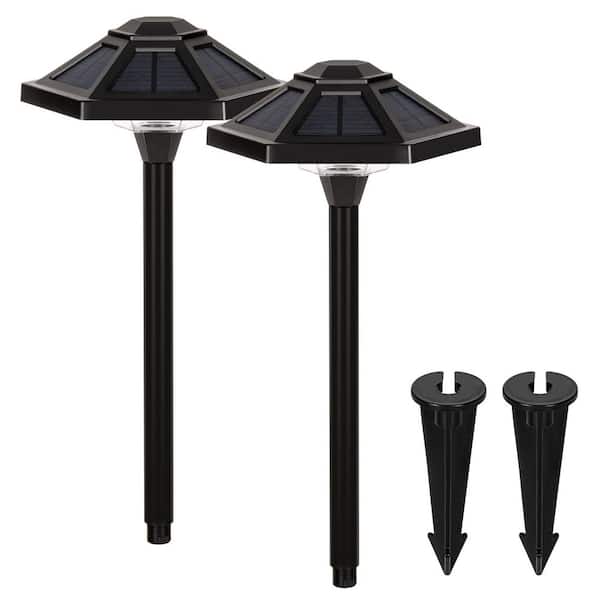 Black Warm White Solar LED Waterproof Path Light 2-Pack