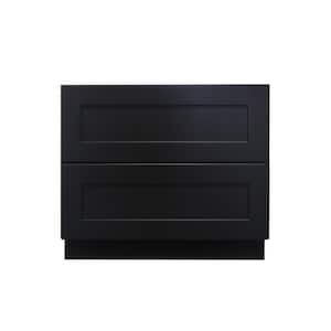 Shaker Assembled 36 in. x 34.5 in. x 24 in. Drawer Base Cabinet with 2 Drawers in Charcoal Black